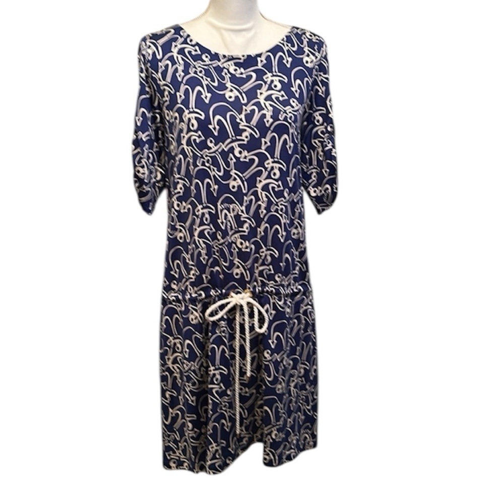 Lilly Pulitzer Blue and Cream Raquel Anchors Away Silk Blend Women Dress Size M